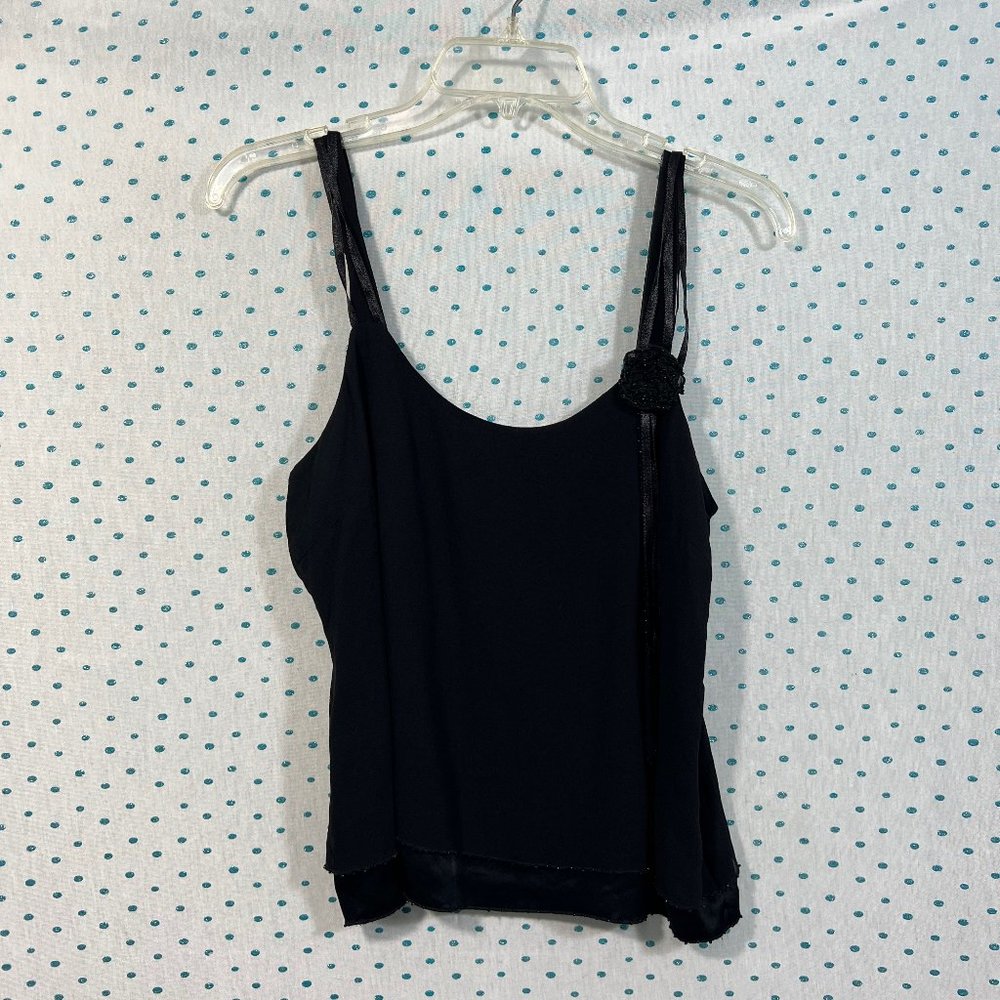Mac & Jac Black Silk Spaghetti Strap Crop Blouse